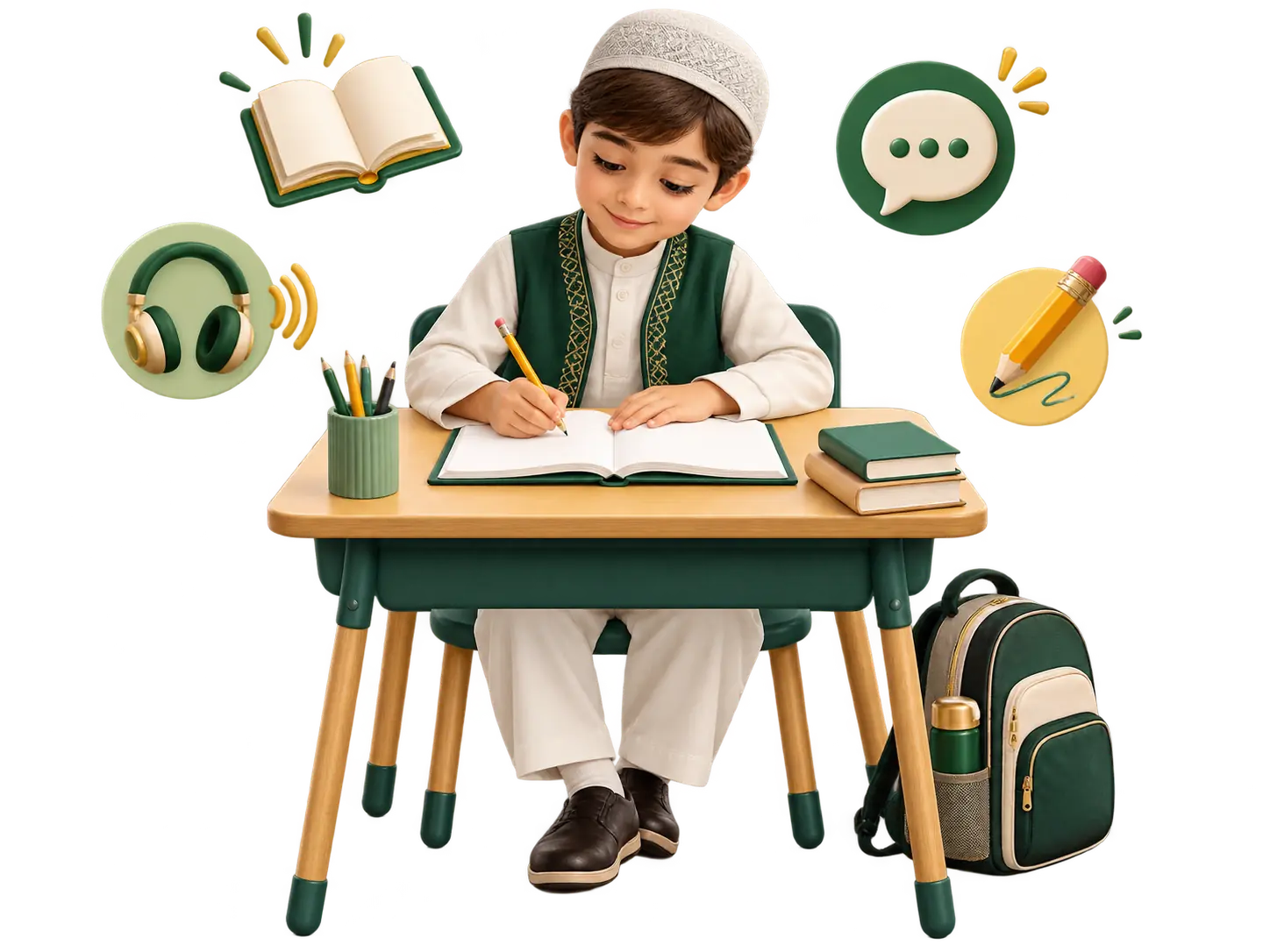 Child practising Arabic reading and writing skills