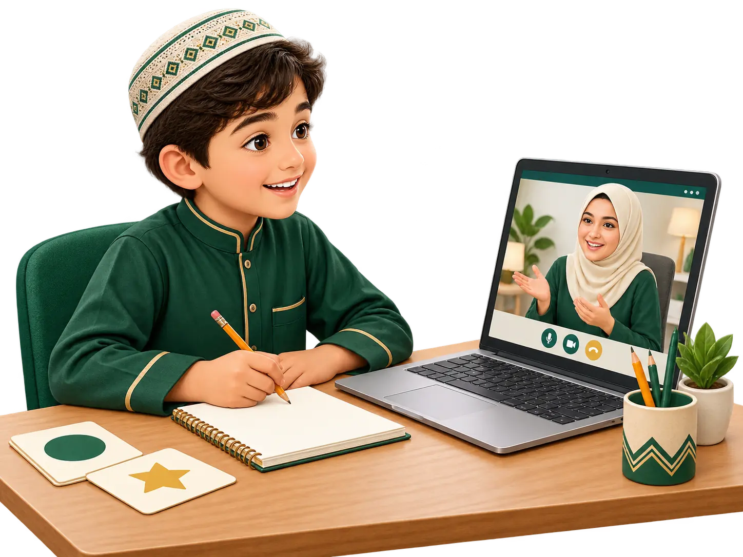 Child enjoying a live one-to-one online Arabic lesson