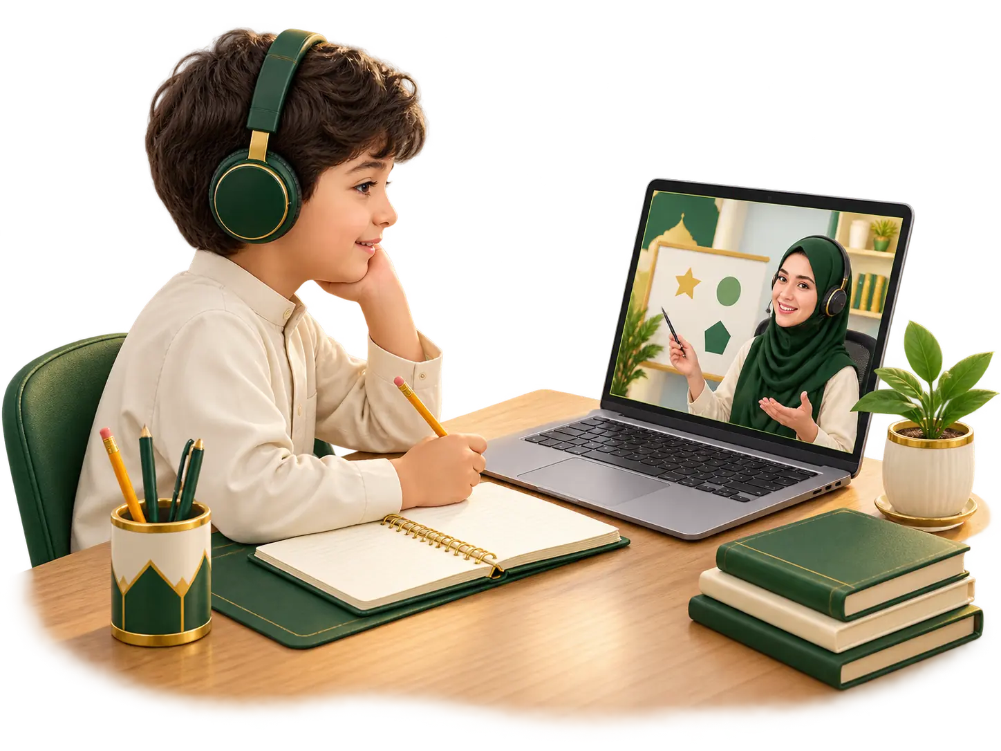 One child learning privately with one friendly online teacher
