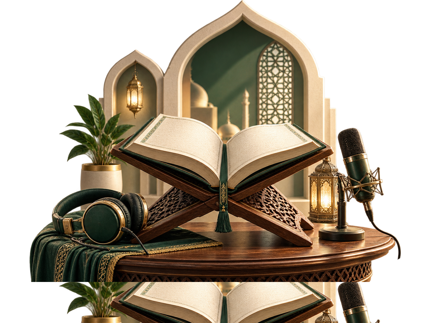 An open Quran placed respectfully on a wooden stand for recitation practice