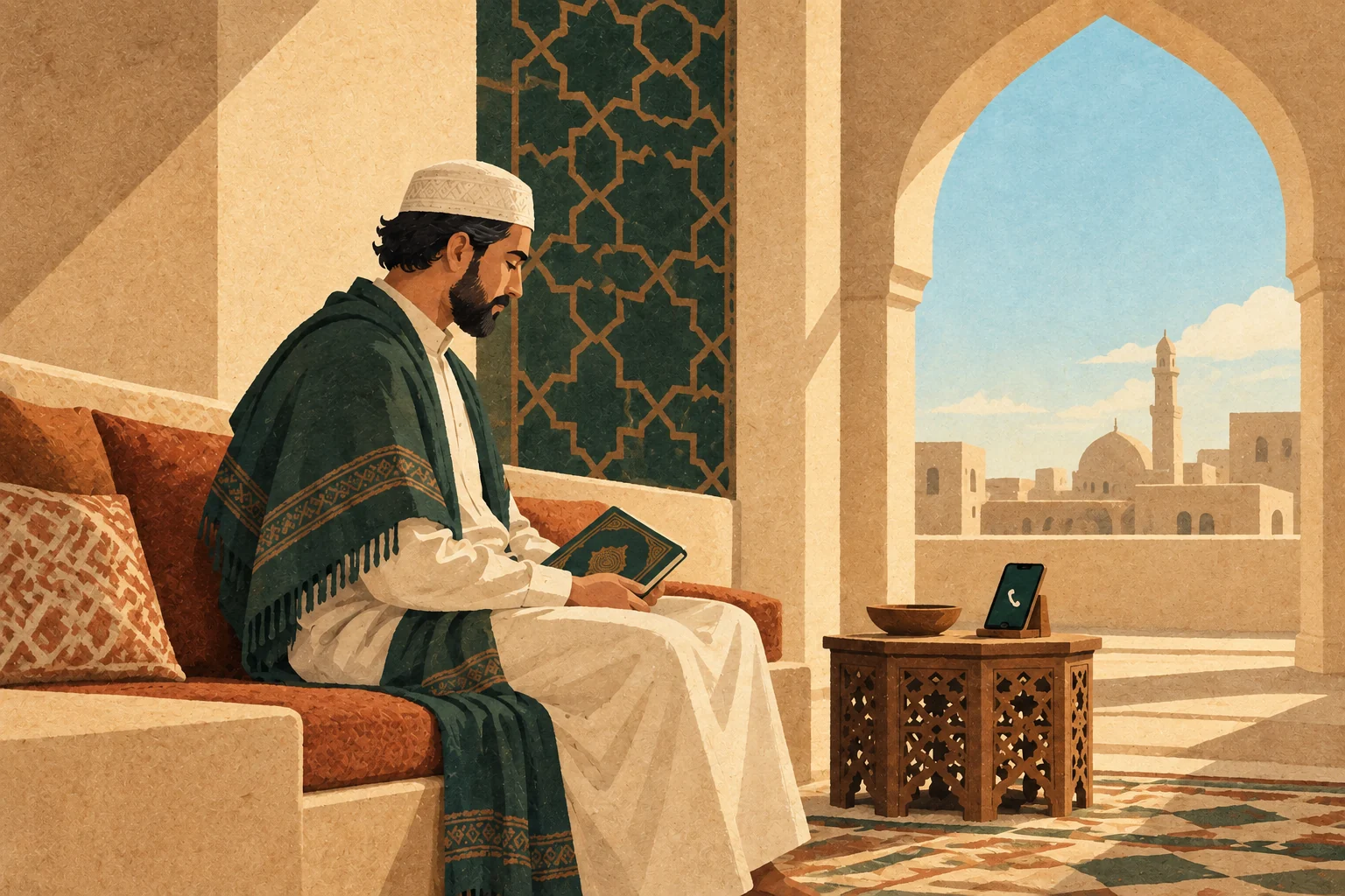 Adult learner in a quiet Quran lesson from home
