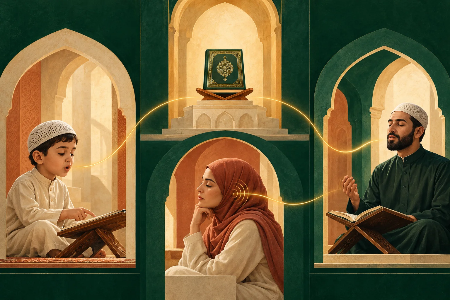 Child and adult learners at different Tajweed starting levels