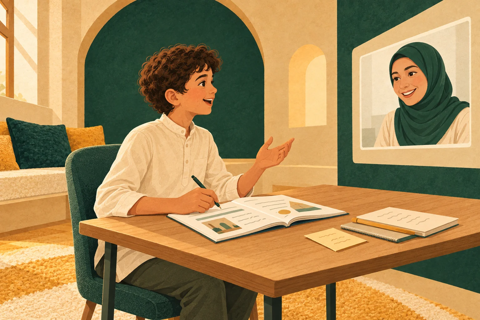Child enjoying an online Arabic conversation lesson