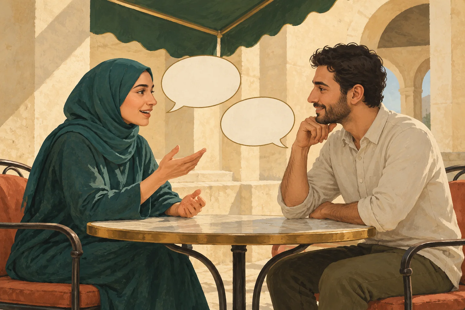 Learners practising conversational Arabic