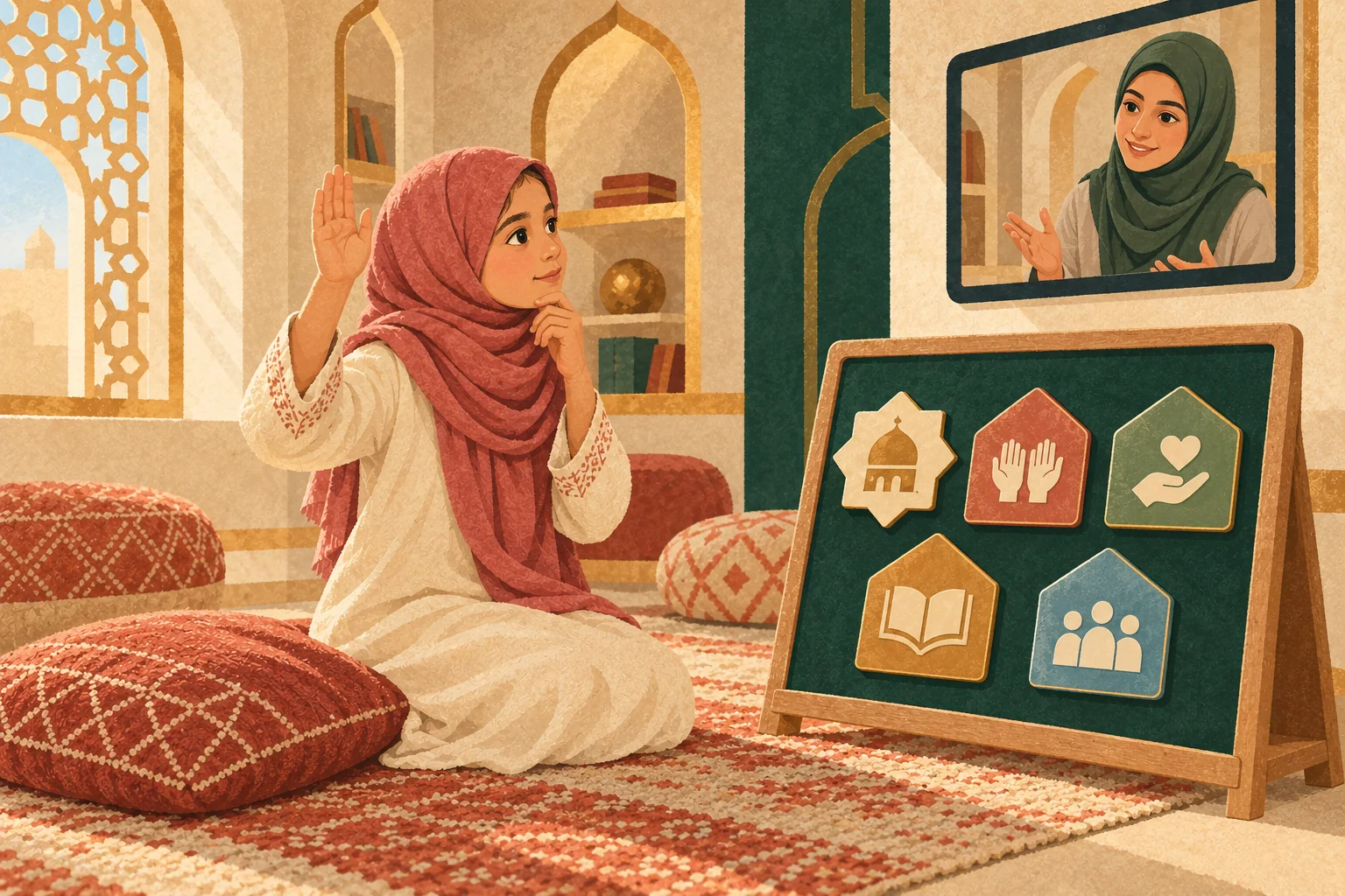 Child learning Islamic foundations online